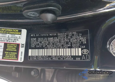 2014 Toyota Corolla L from USA, damaged, VIN 2T1BURHE2EC181780